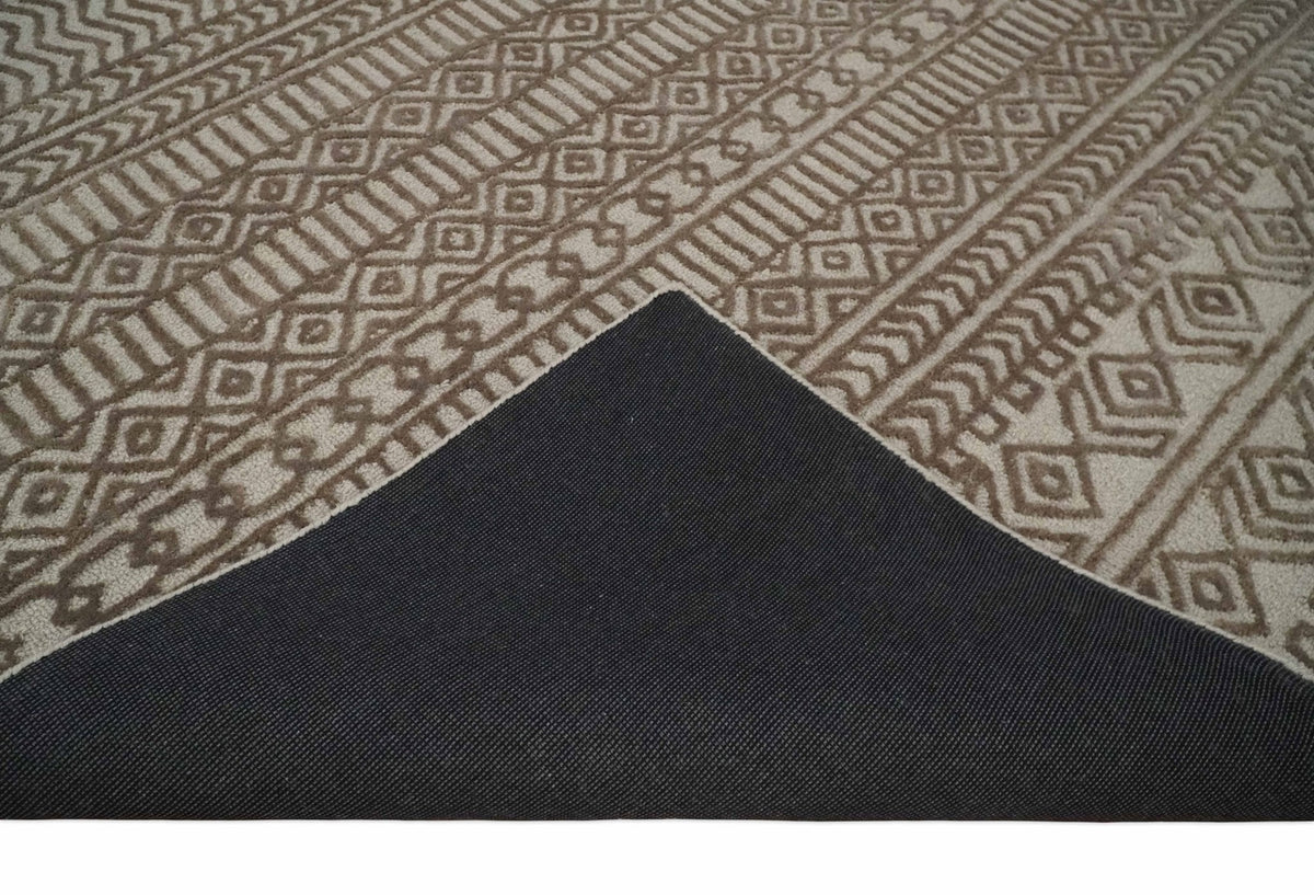 8x10 Hand Tufted Ivory and Bronze Stripes Pattern Rug Multi Size Living Room and Bedroom Rug | TRD6530810S