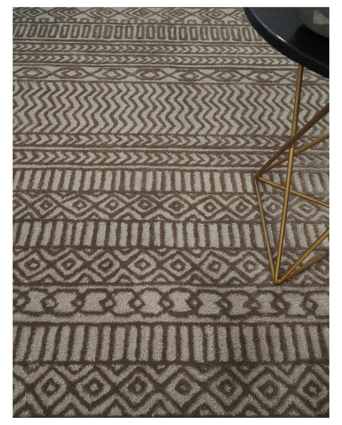 8x10 Hand Tufted Ivory and Bronze Stripes Pattern Rug Multi Size Living Room and Bedroom Rug | TRD6530810S