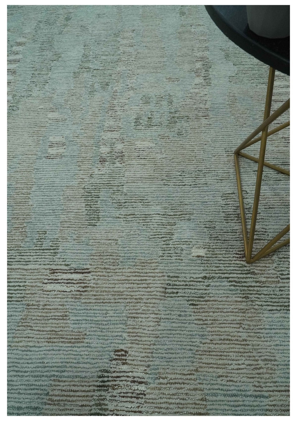 8x10 Modern Abstract Teal, Olive and Ivory Hand Tufted wool area rug