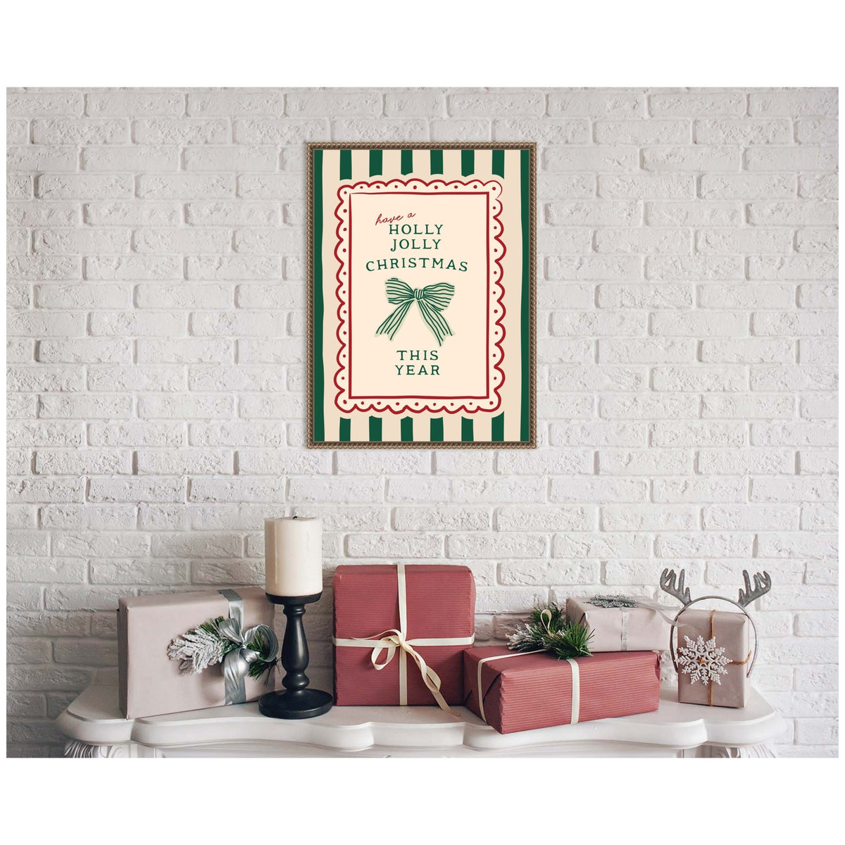 Retro Holly Jolly Christmas by Lucky Guava Framed Canvas Wall Art Print