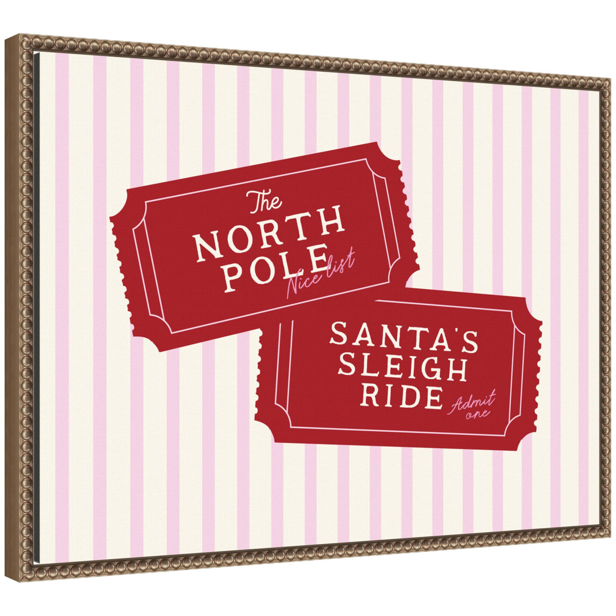 Pink North Pole Sleigh Ticket by Lucky Guava Framed Canvas Wall Art Print