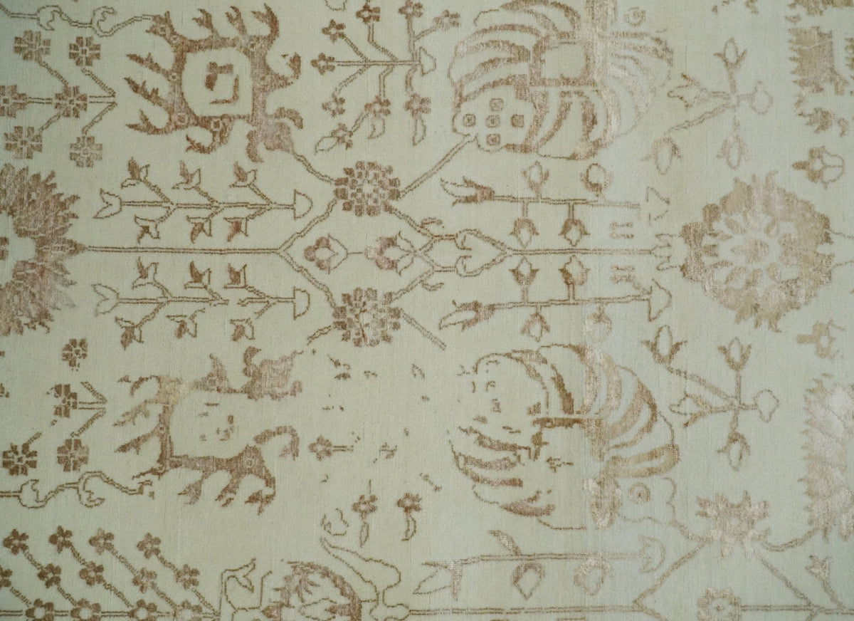 9x12 Fine Hand Knotted Beige and Brown Traditional Vintage Style Wool and Silk Rug