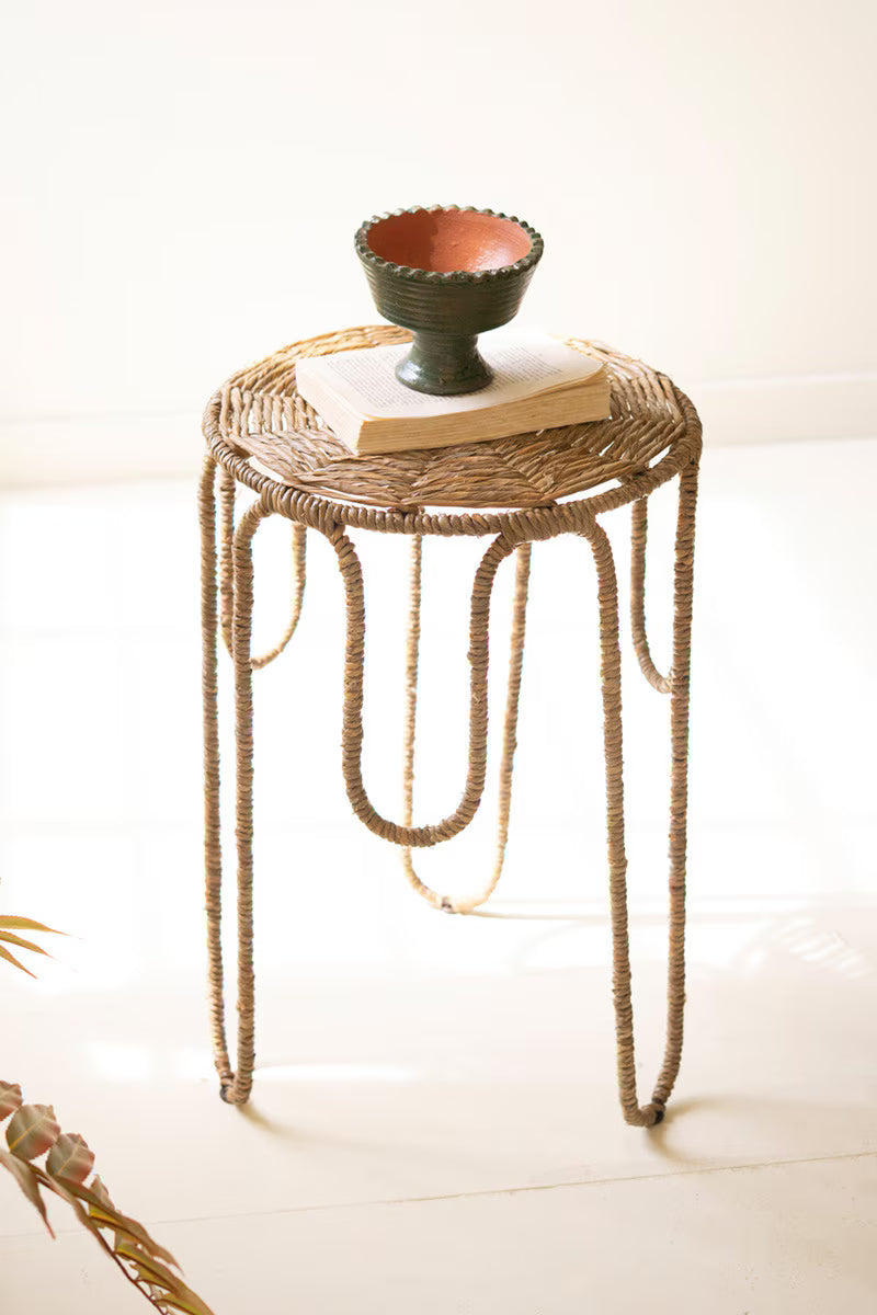 Iron and Seagrass Round Side Table