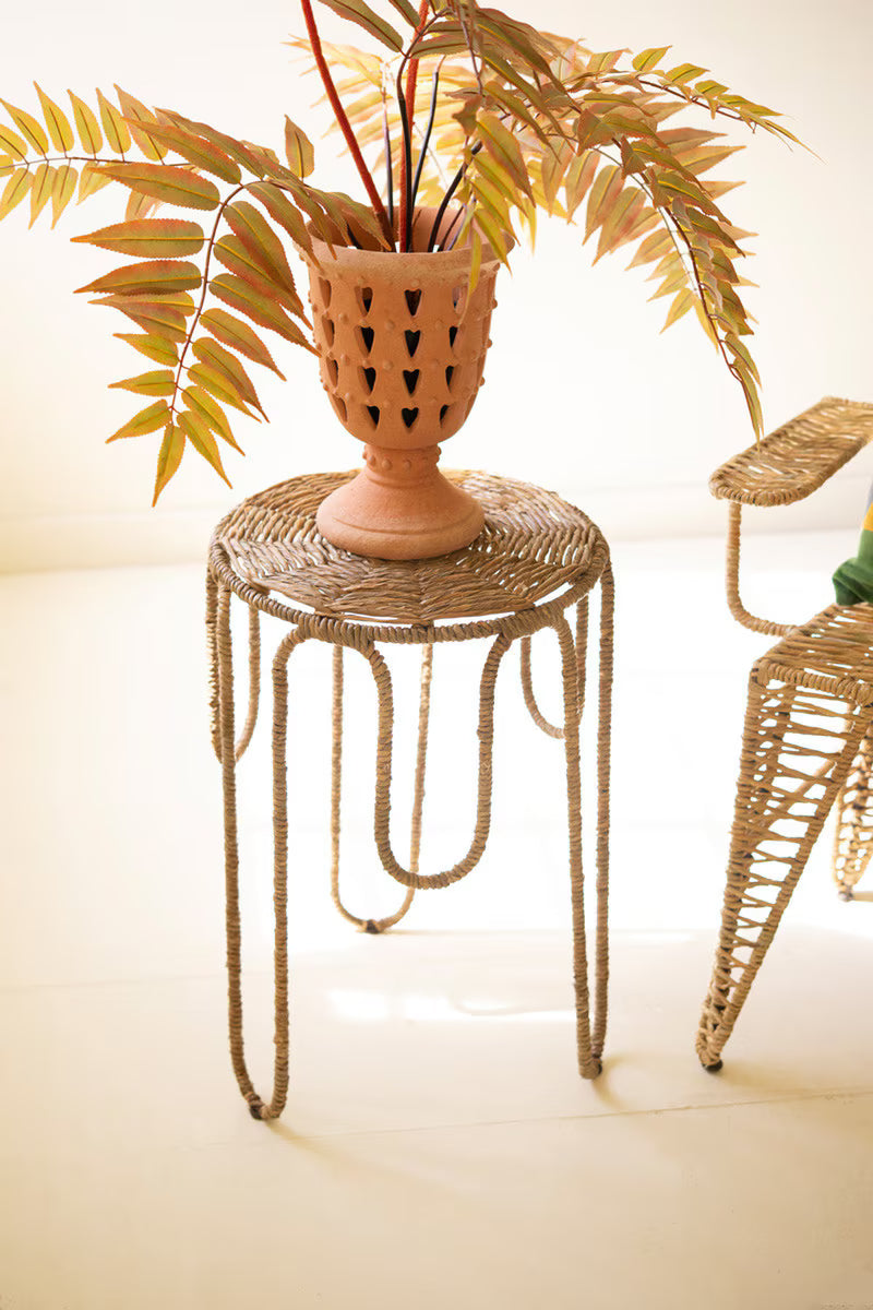 Iron and Seagrass Round Side Table