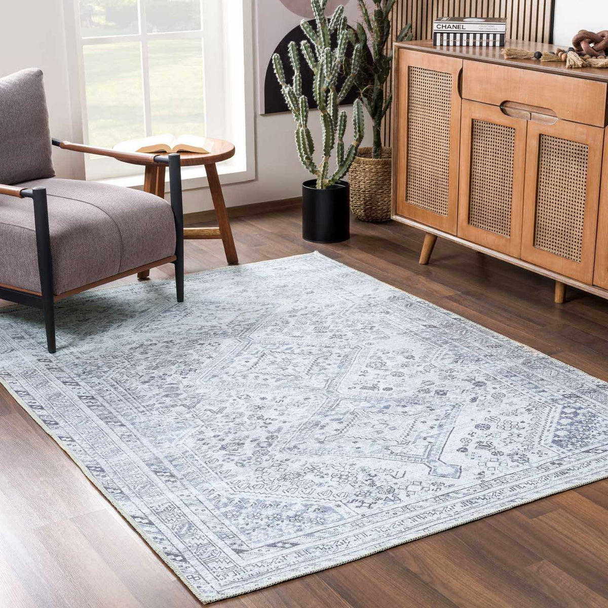 Barny Gray Flat Pile Washable Rug