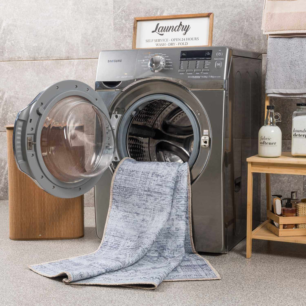 Barny Gray Blue Washable Rug