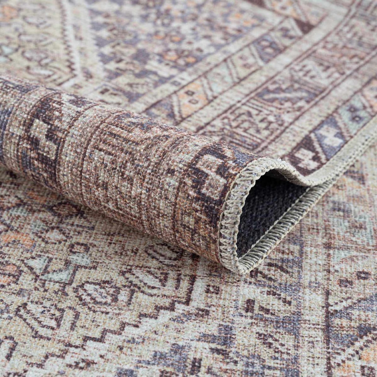 Barny Tan Flat Pile Washable Rug