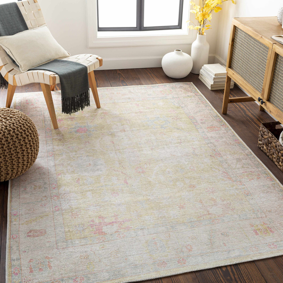 Bozkurt Vintage Flat Pile Washable Rug