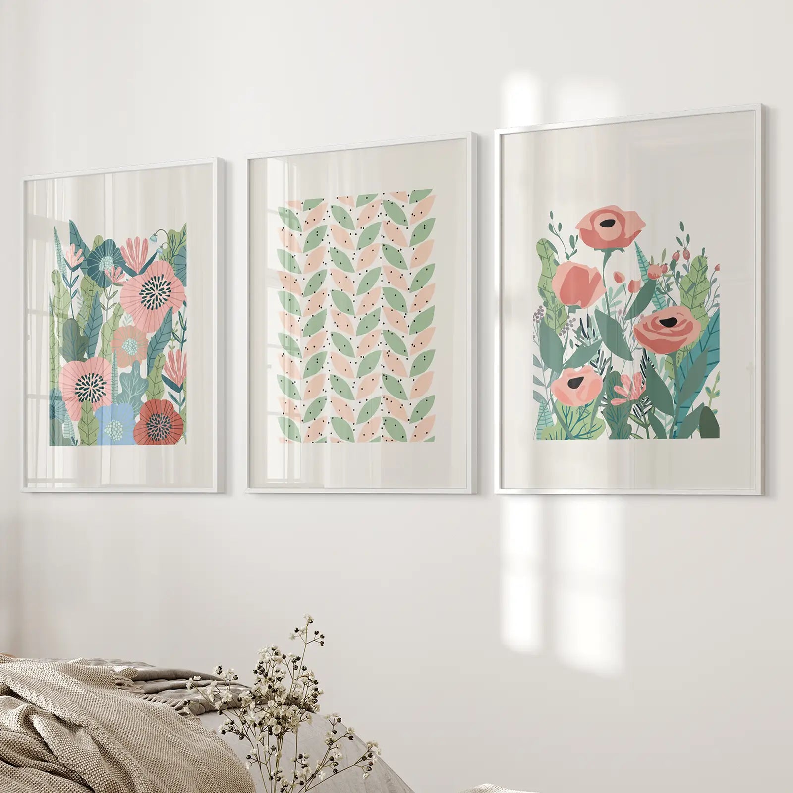 Botanical Pink Poppies Wall Art Poster Decor