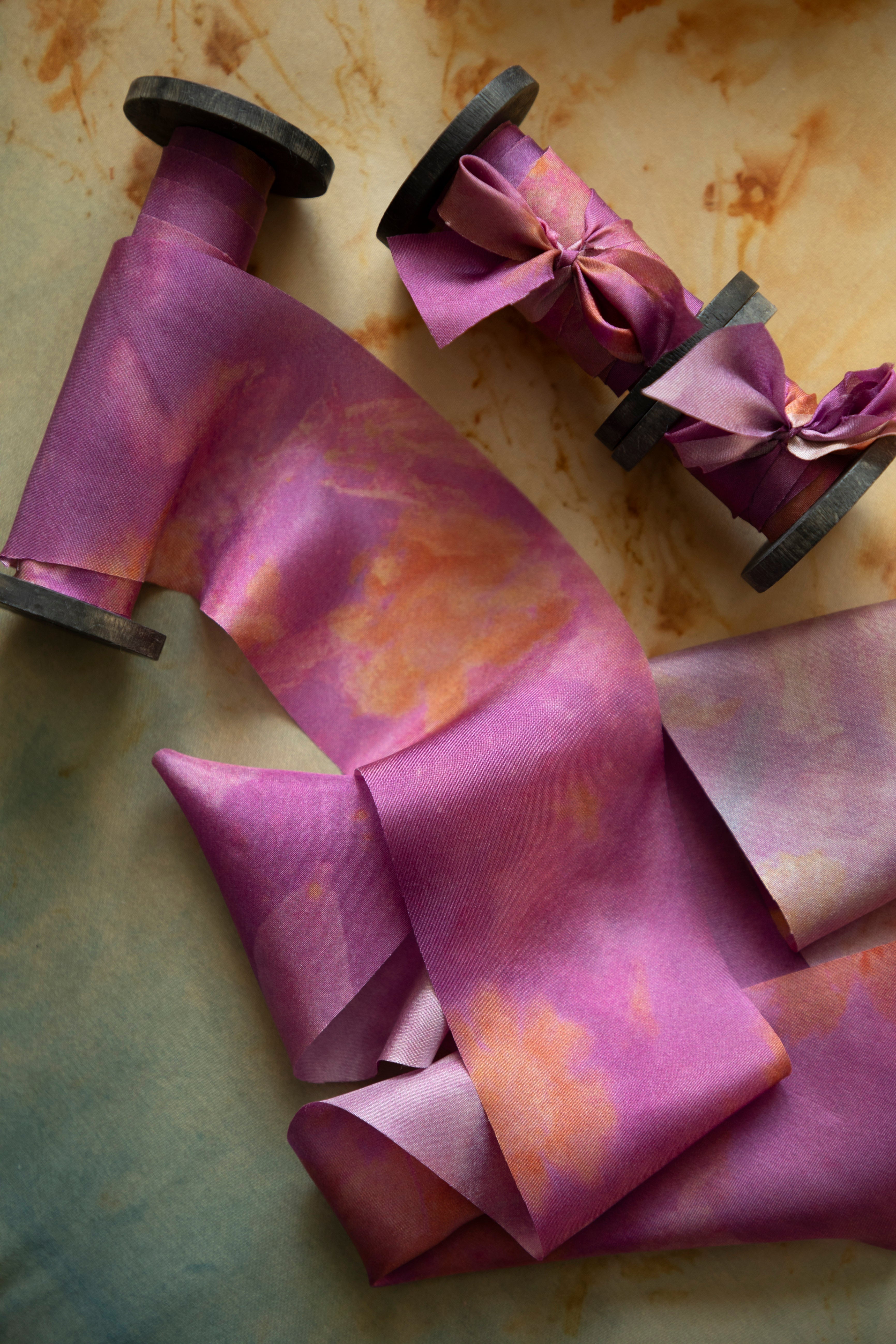 Hot Peony Botanical Print Silk Ribbon