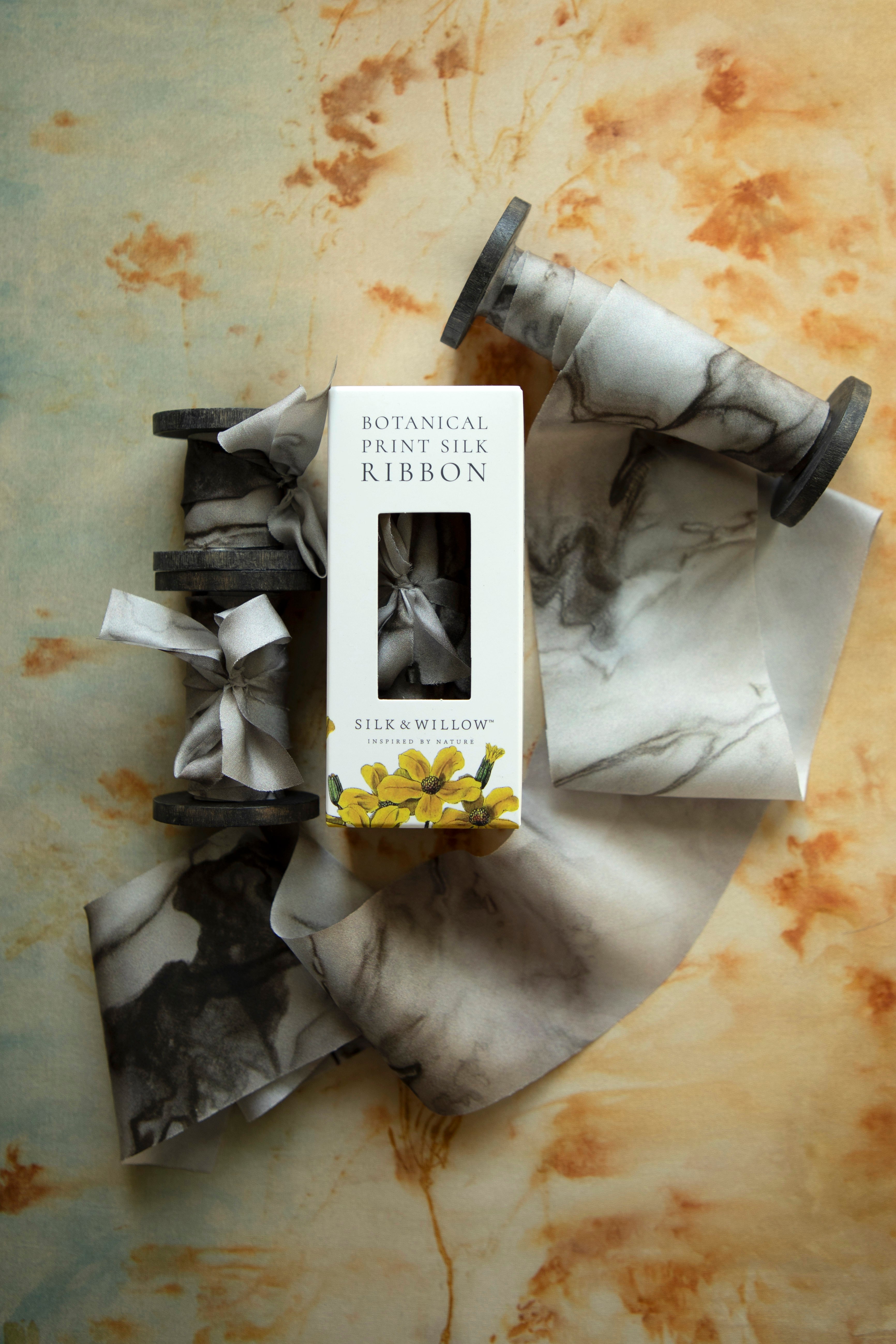 Woodgrain Botanical Print Silk Ribbon