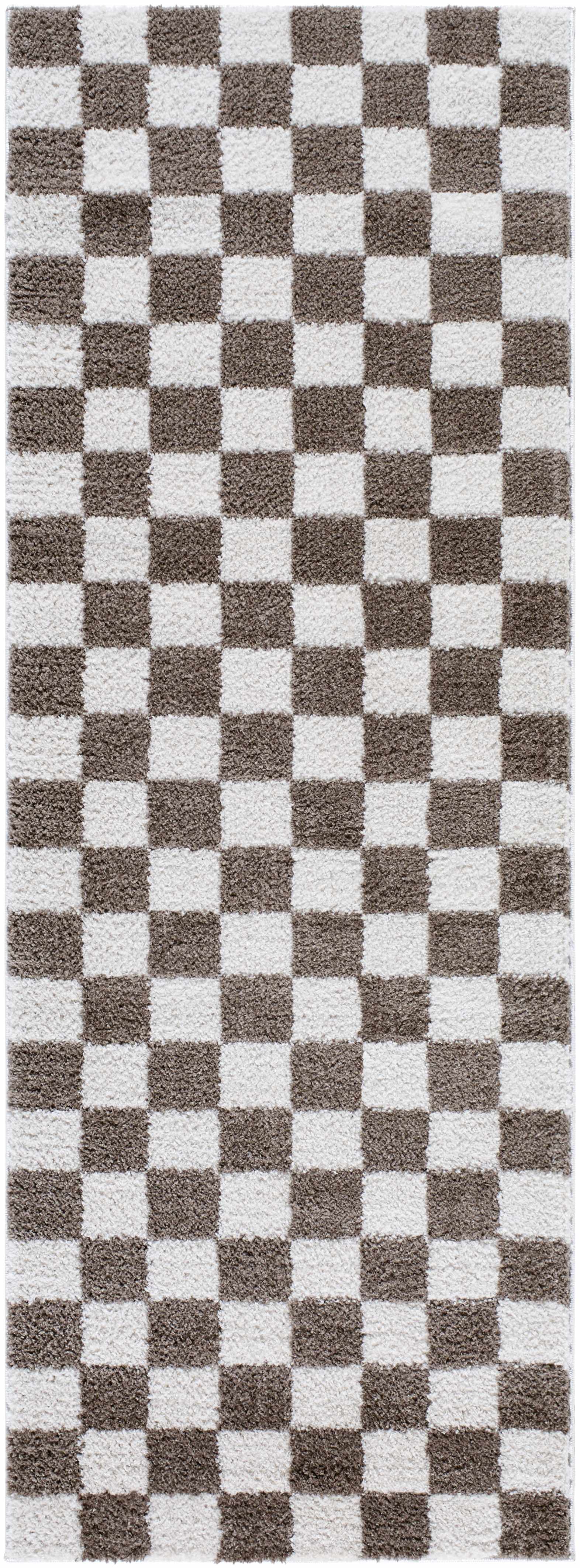 Canika Brown Washable Checkered Area Rug