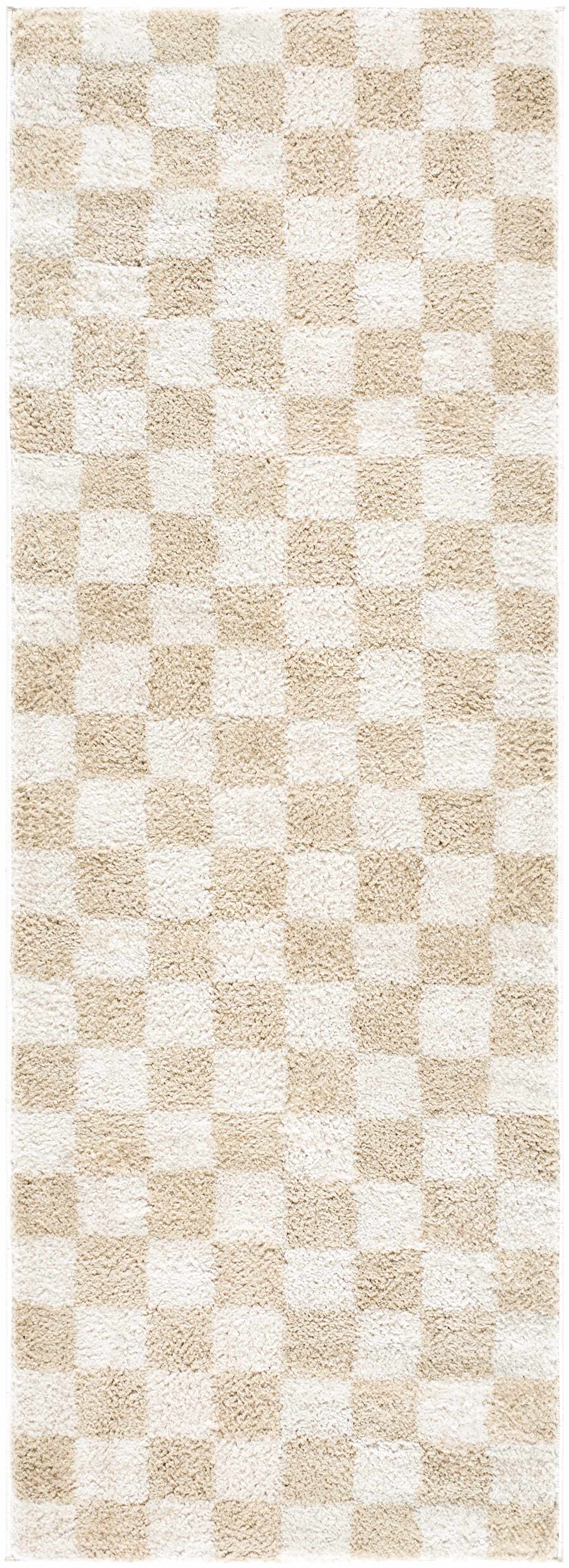 Canika Checkered Cream Washable Area Rug