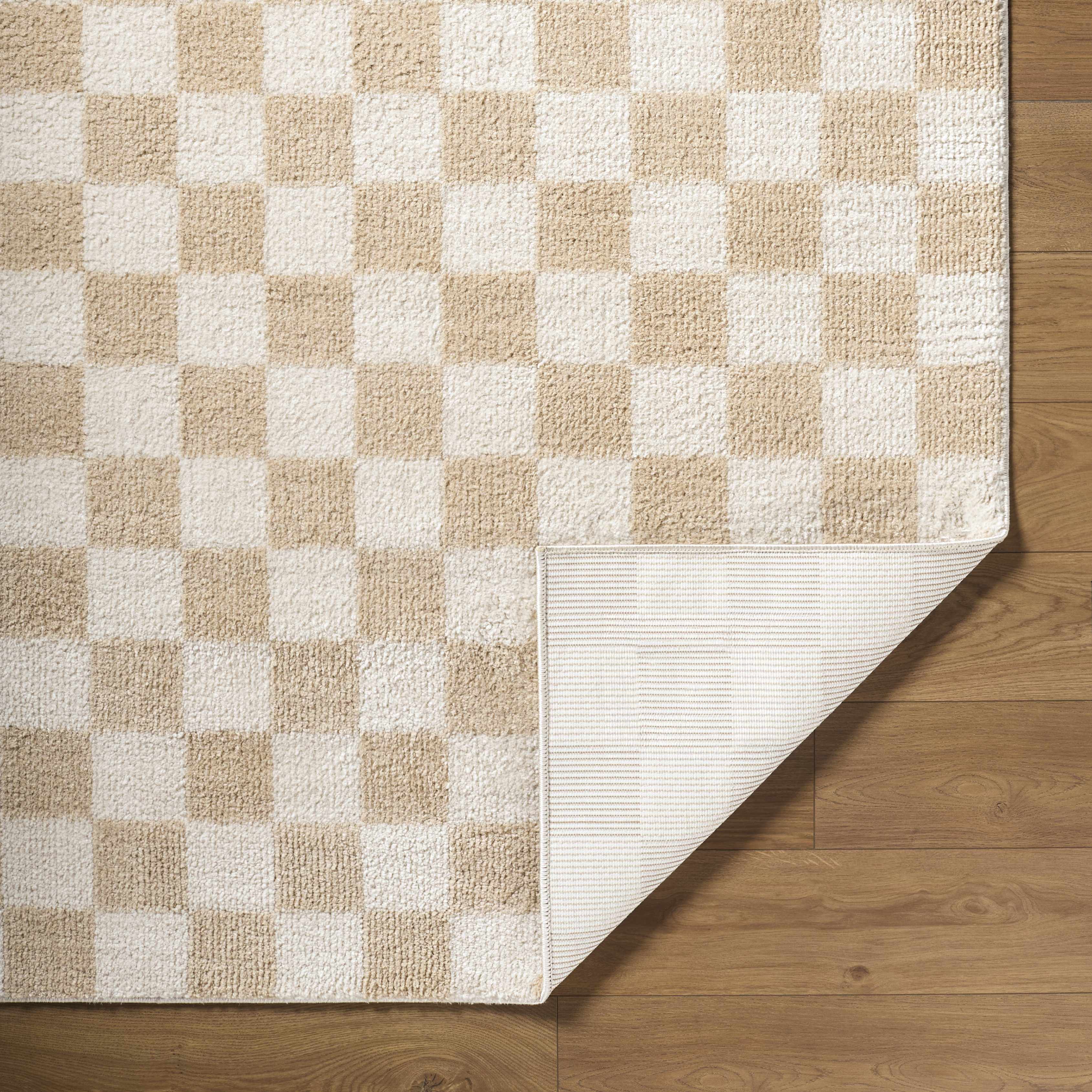 Canika Checkered Cream Washable Area Rug