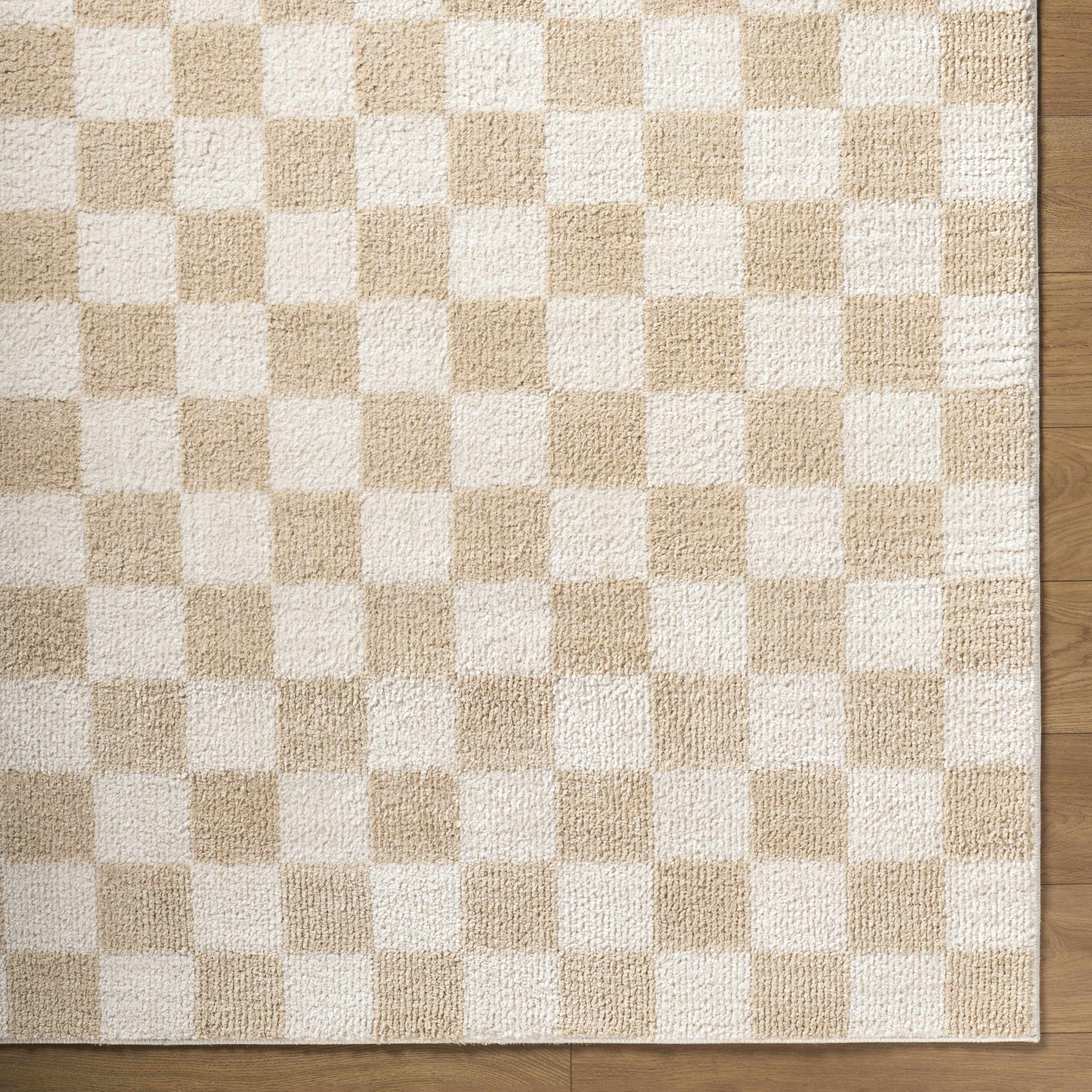 Canika Checkered Cream Washable Area Rug
