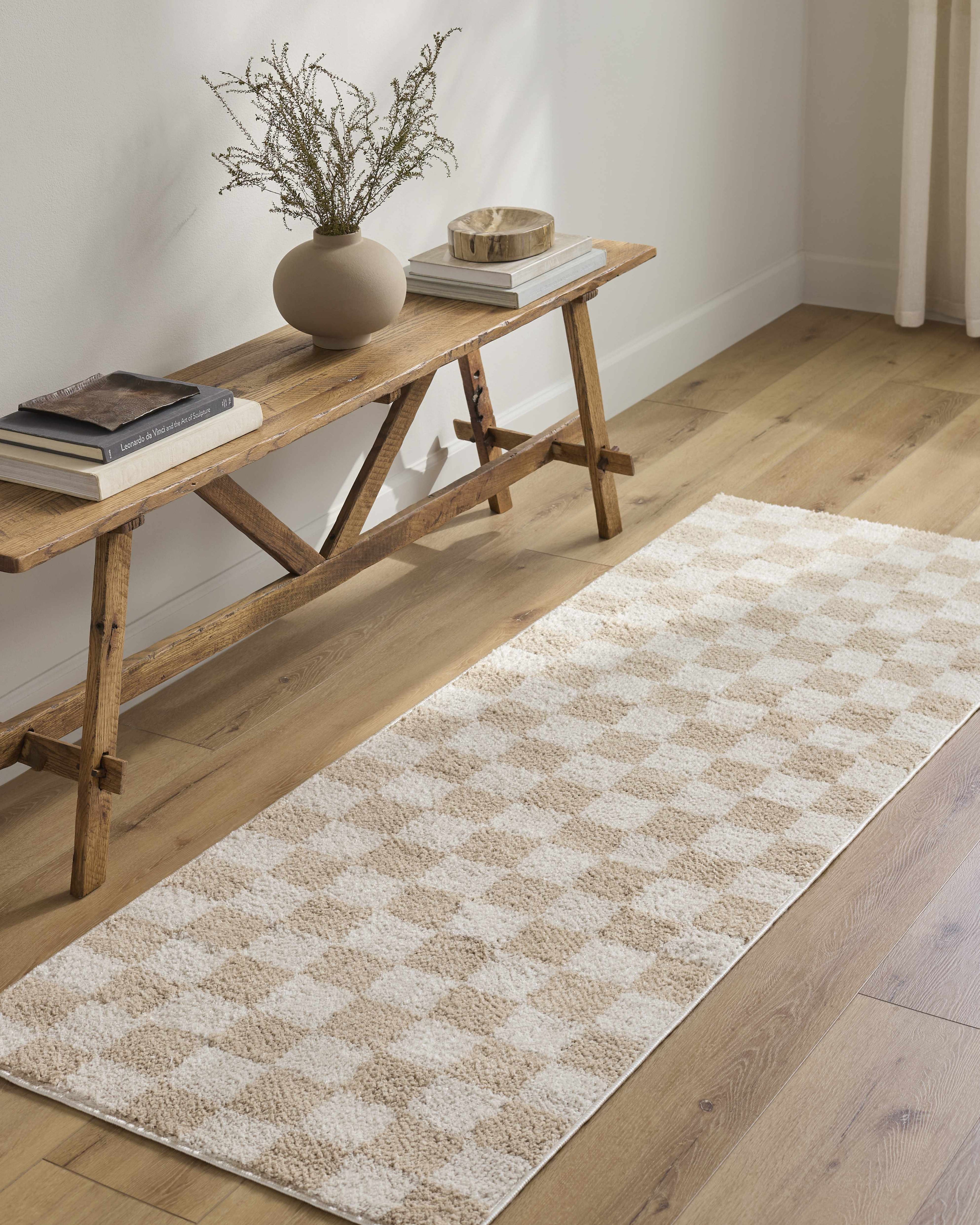 Canika Checkered Cream Washable Area Rug