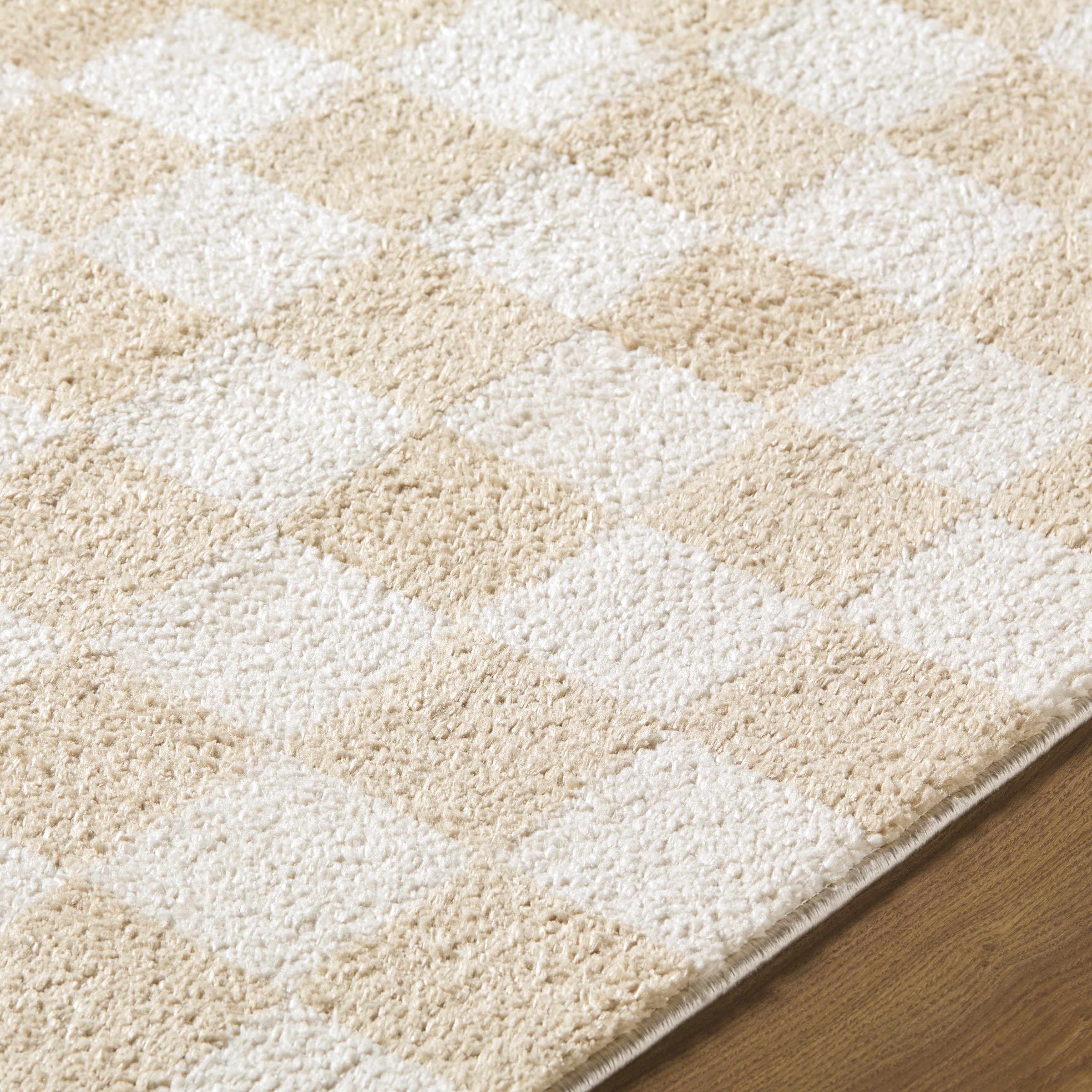 Canika Checkered Cream Washable Area Rug