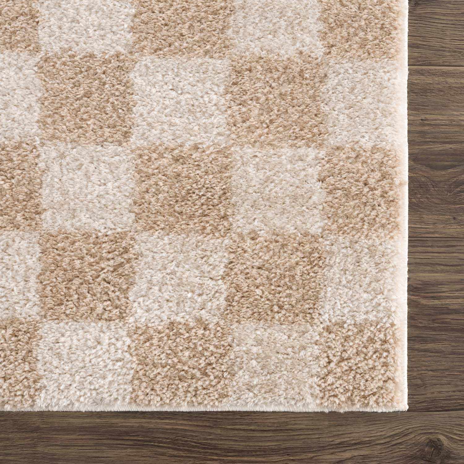 Canika Checkered Cream Washable Area Rug
