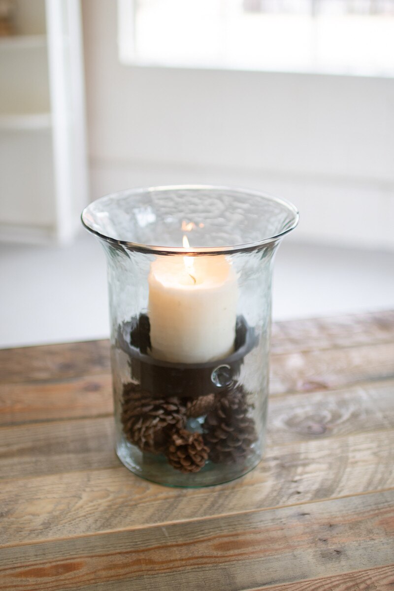 Original Glass Candle Cylinder with Rustic Insert / Small