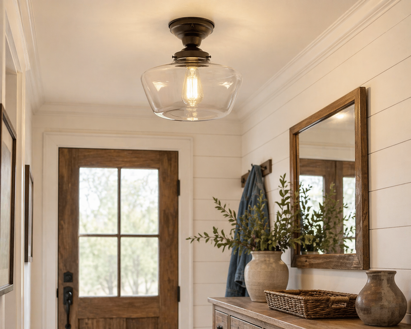Large Clear Glass Schoolhouse Ceiling Light | 12"