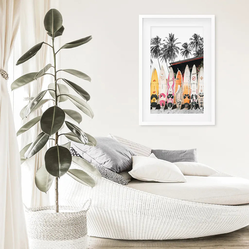 Tropical Beach Life Theme. Orange Surfboards Print