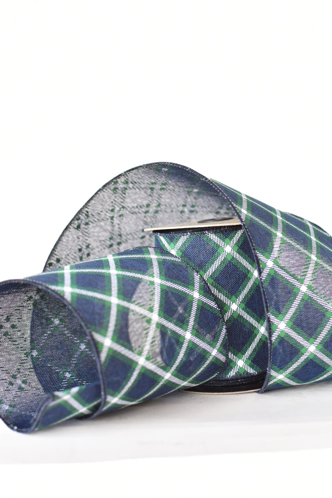 4" x 10yd Blue + Green Bias Plaid Wired Ribbon