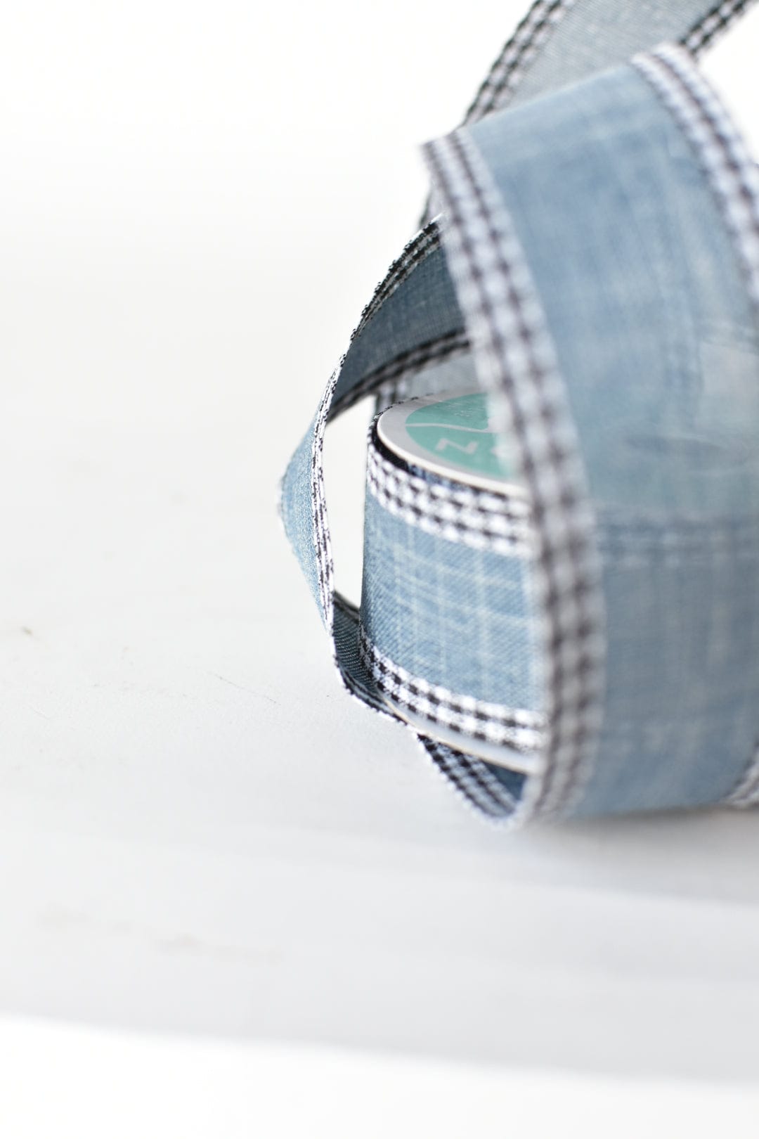 1 1/2" x 10yd Denim Faux Linen with Check Border