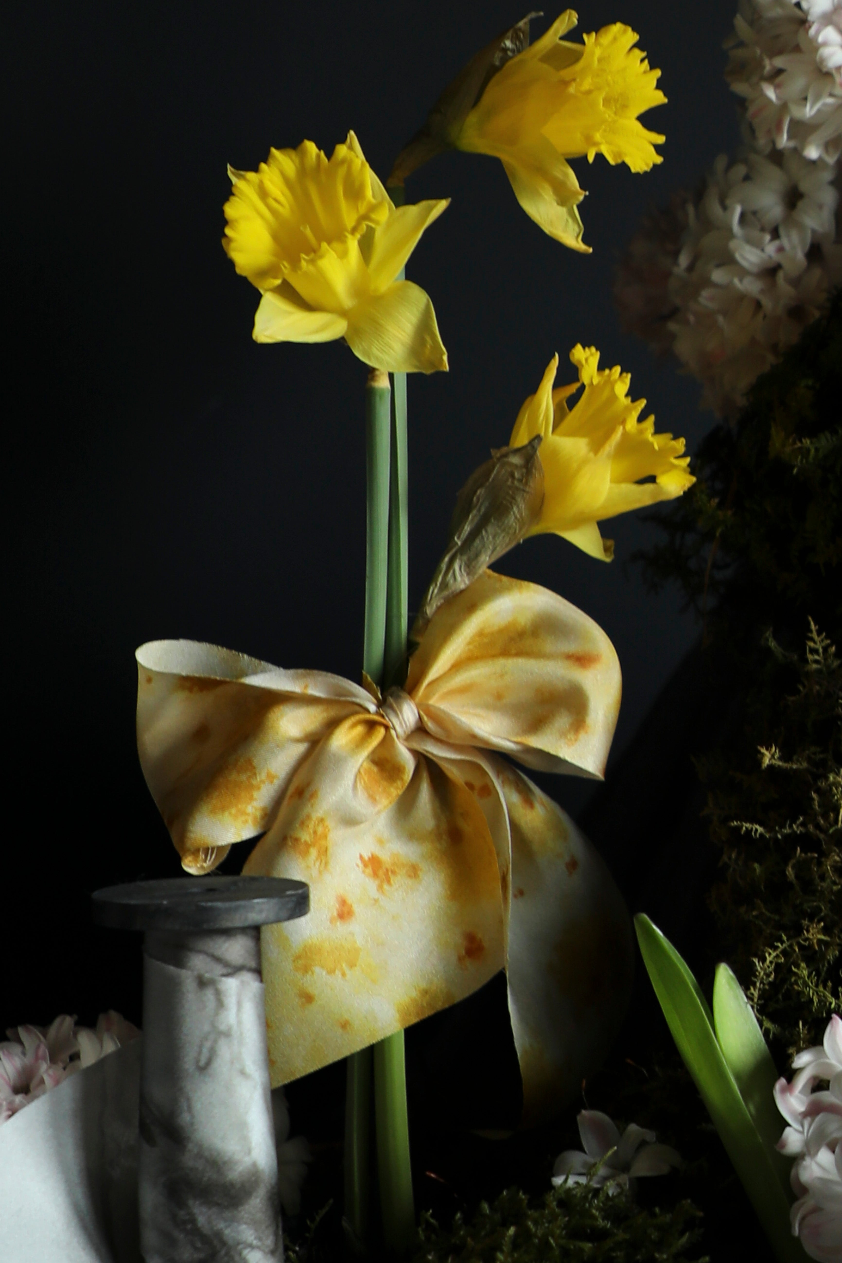 Marigold Yellow Botanical Print Silk Ribbon
