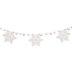 White Beaded Wooden Snowflake Cutout Garland