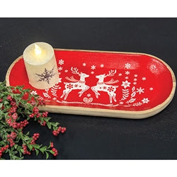 Yuletide Reindeer Oval Wooden Tray