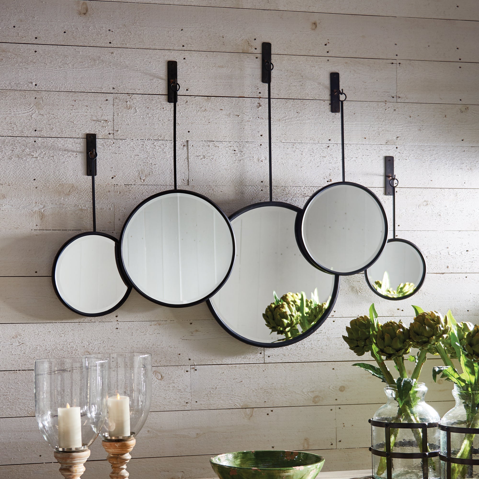 Maison Noir Pendulum Mirrors, Set of 5- Black