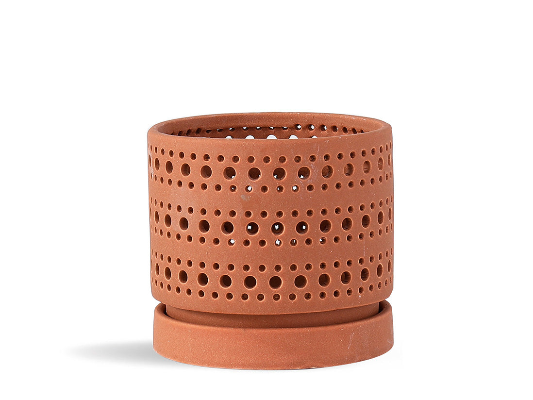 Moon Gate Orchid Planter with Attached Saucer - Sand By Plantatorem