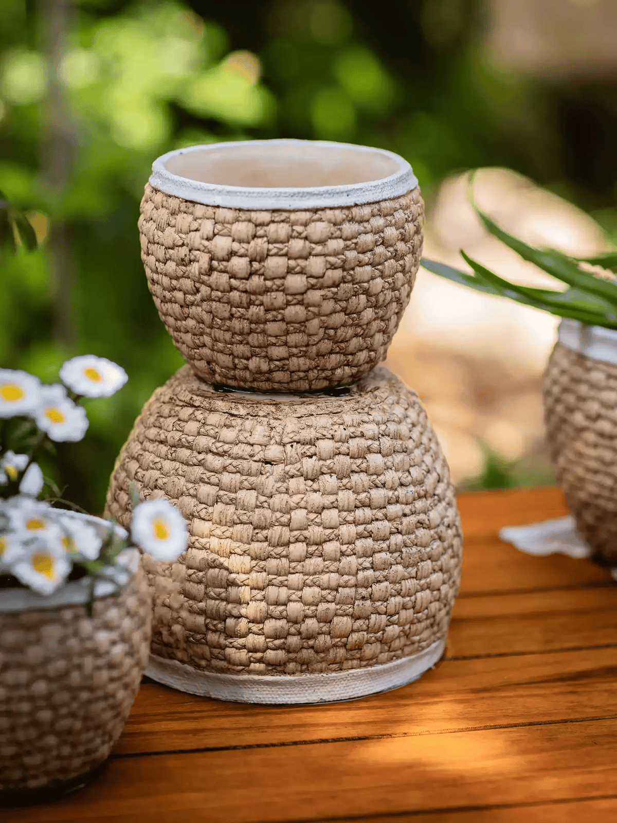 Woven Rattan Cement Planter