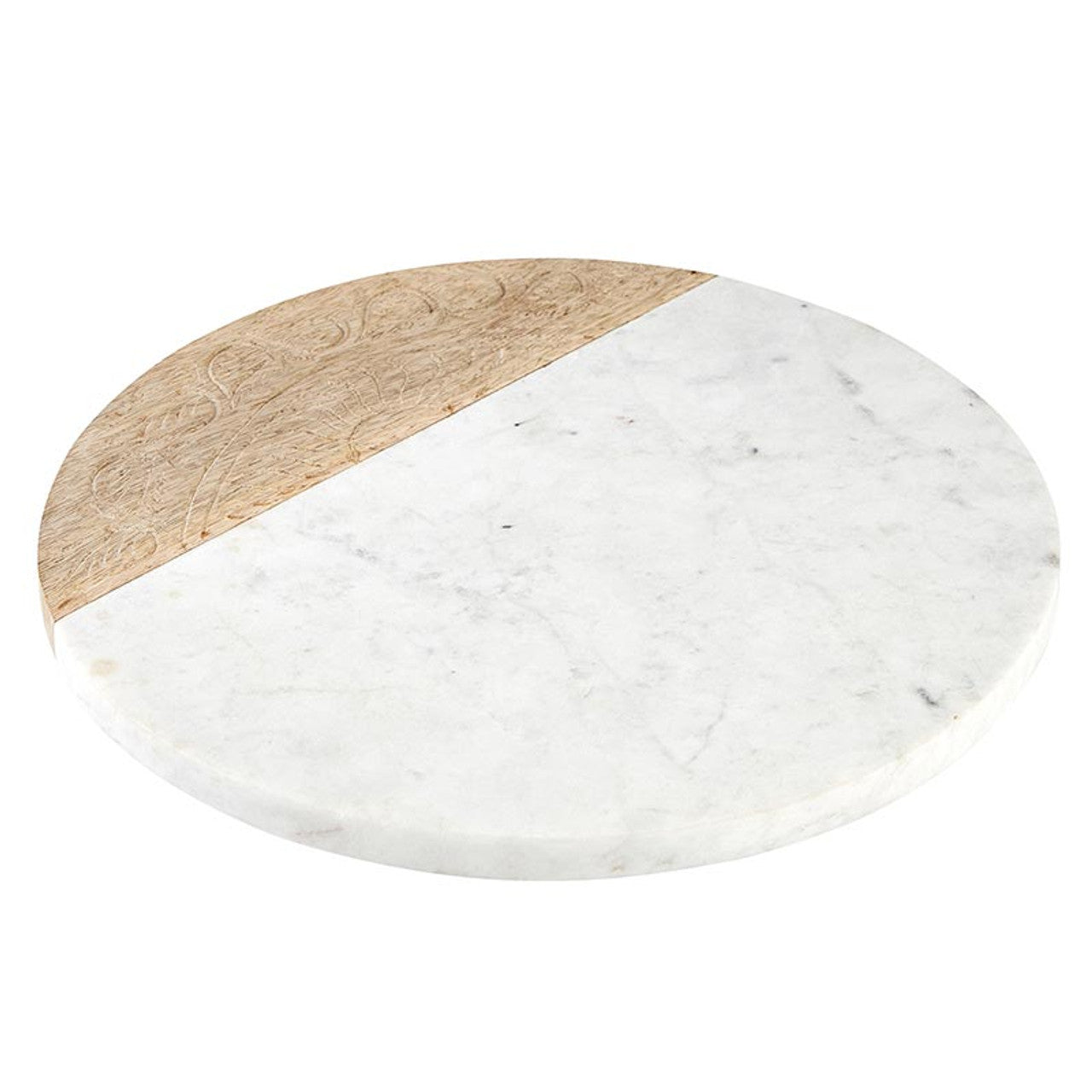 Marble and Carved Wood Serving Board - Round