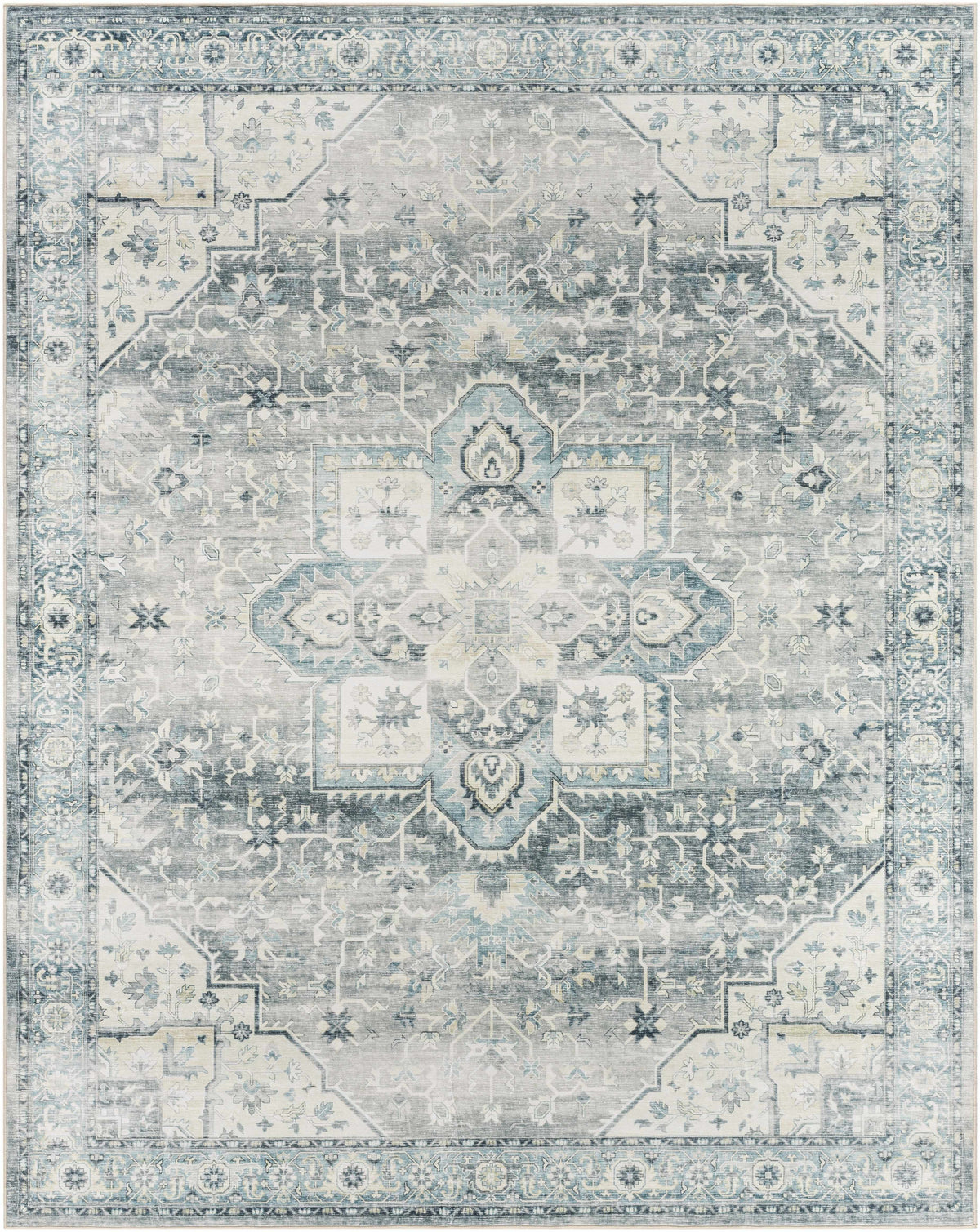 Mauro Blue Medallion Washable Area Rug - Clearance