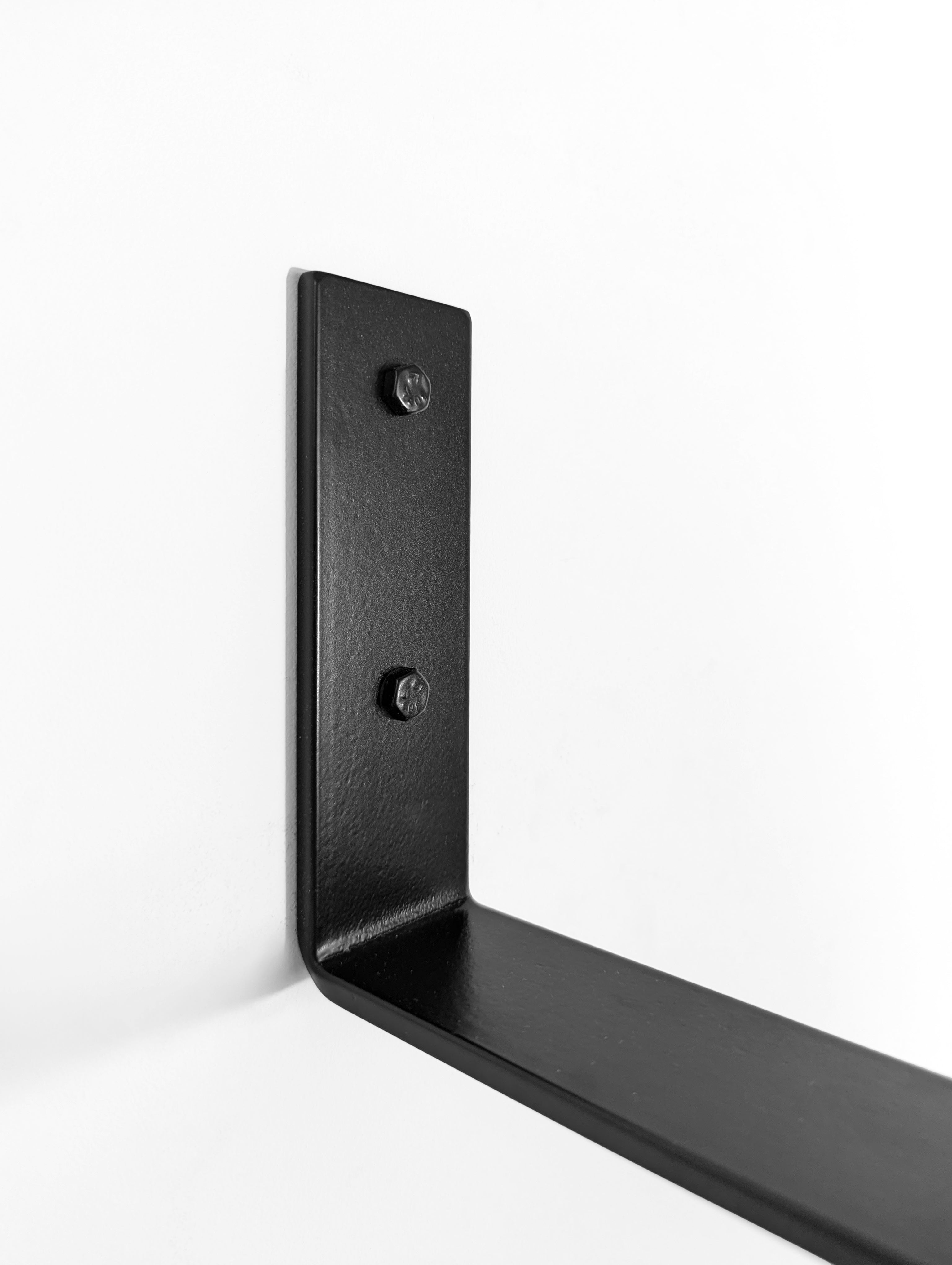 Thick Oak Shelf with Black Steel J Brackets