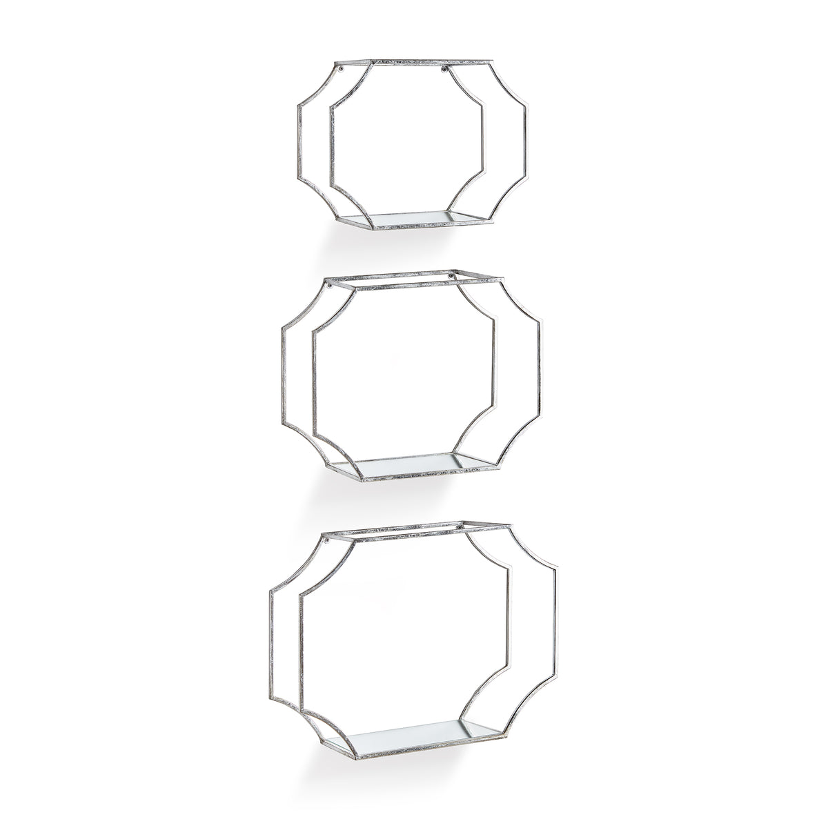 Hudson Mirrored Wall Shelves, Set of 3 - Antique Silver