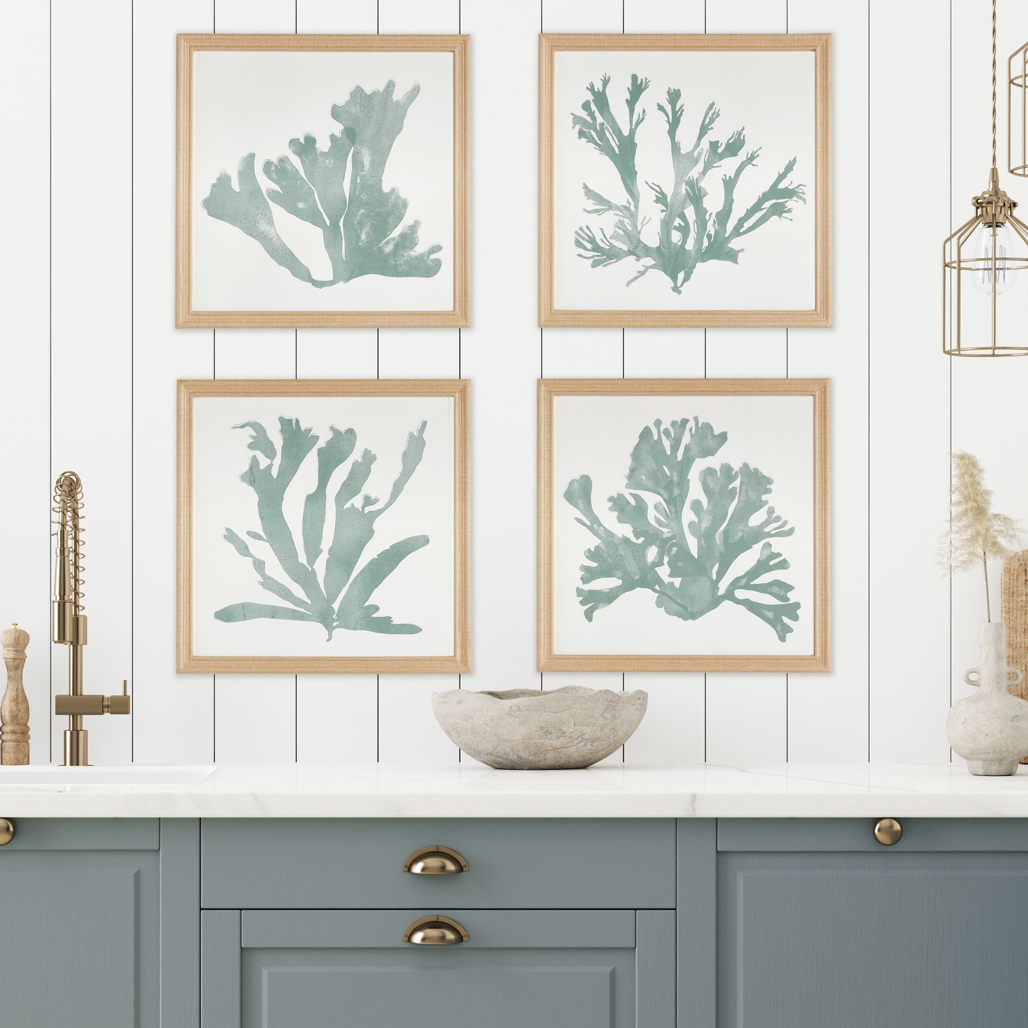 CORAL SILHOUETTES IN SOFT GREEN, SET OF 4