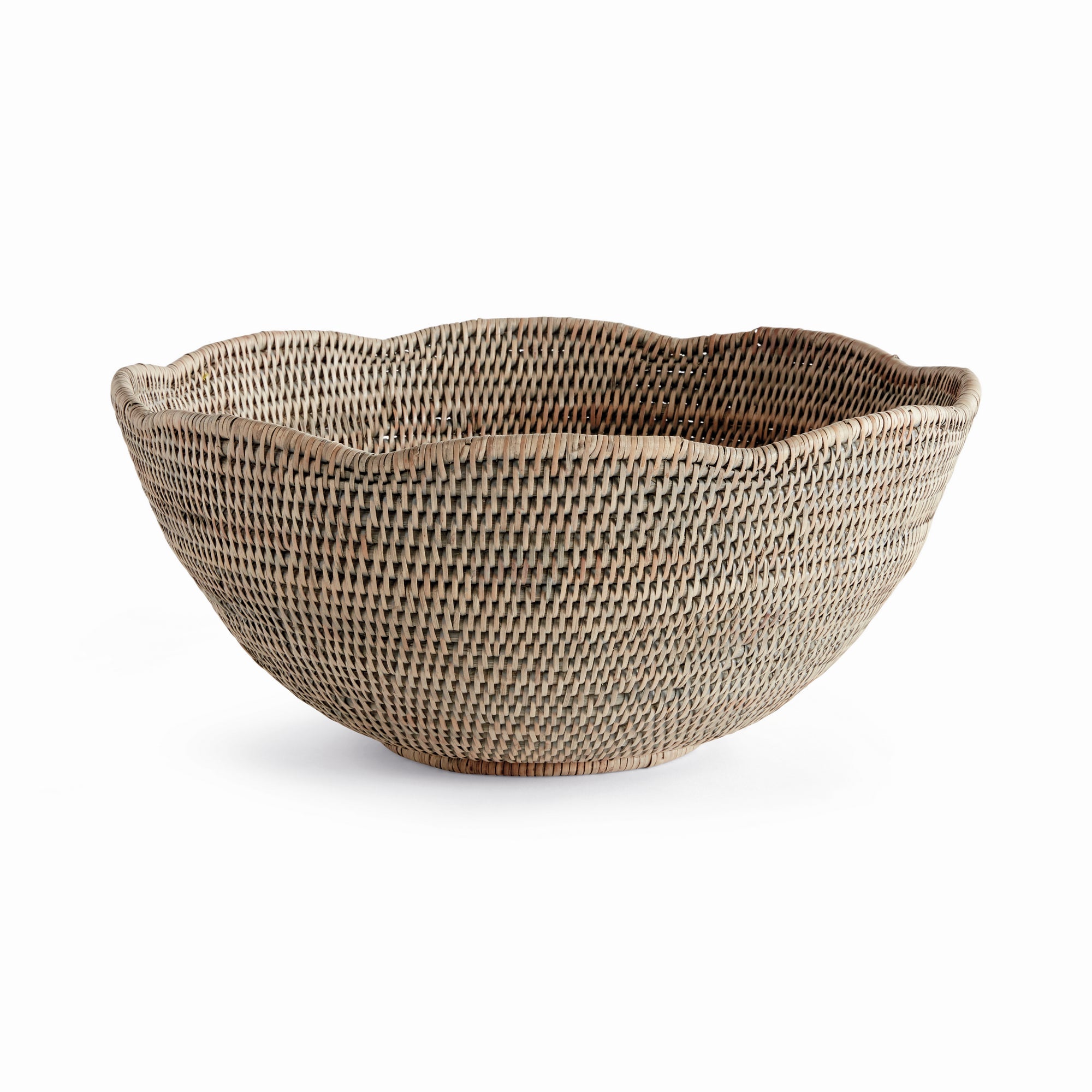 BURMA RATTAN SCALLOPED EDGE BOWL LARGE