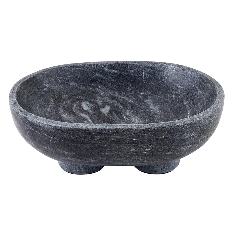 Charcoal Marble Footed Bowl - Large