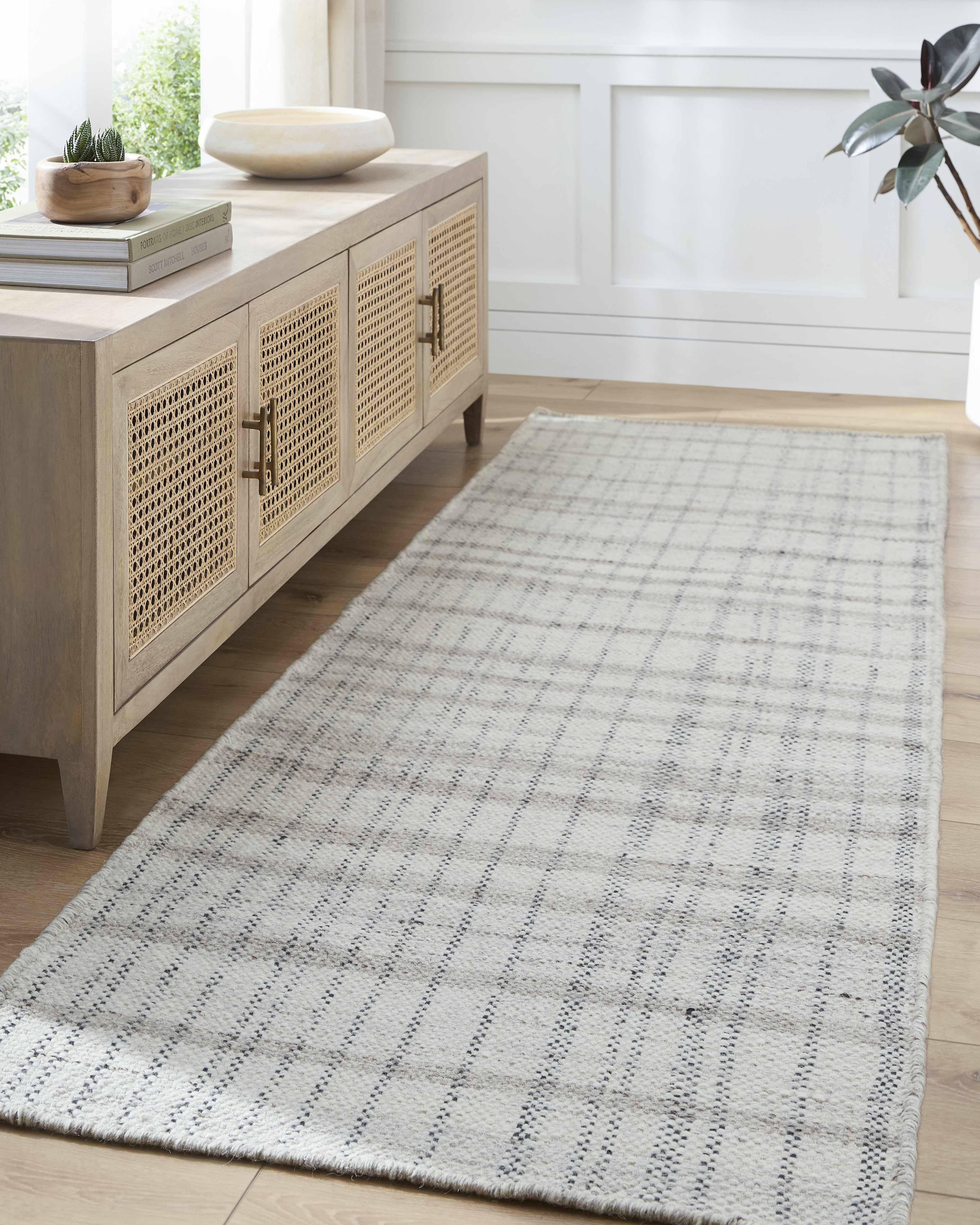 Nissa Gray Blue Checkered Wool Rug - Clearance