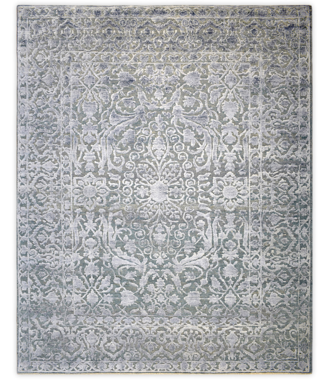 Modern Silver And Gray Hand Knotted Bamboo Silk 8x10 Area Rug