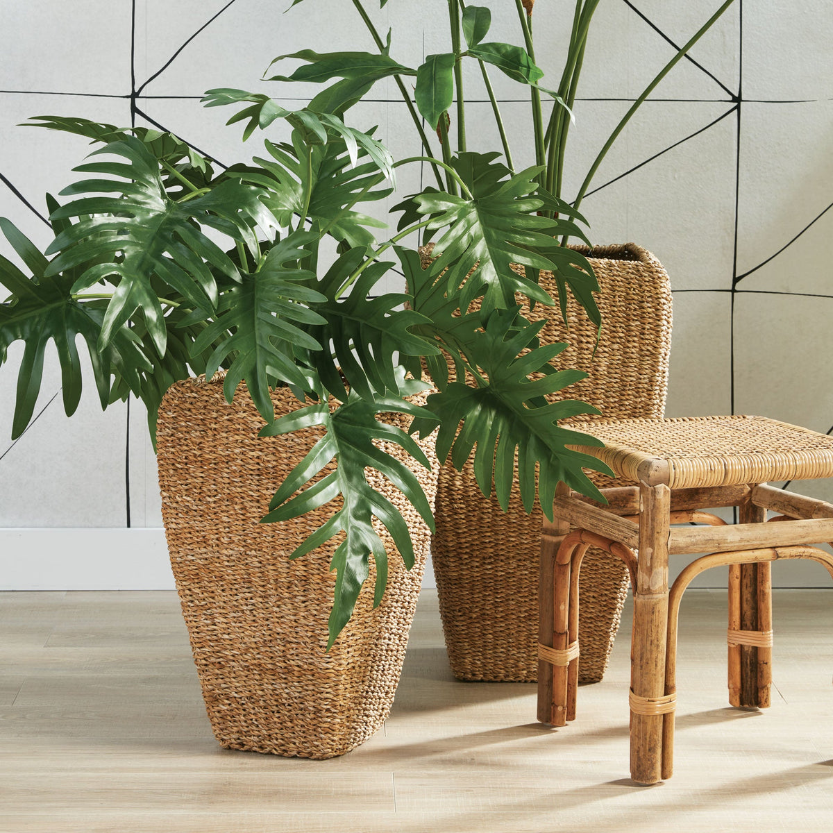 Seagrass Tall Square Planters, Set of 2