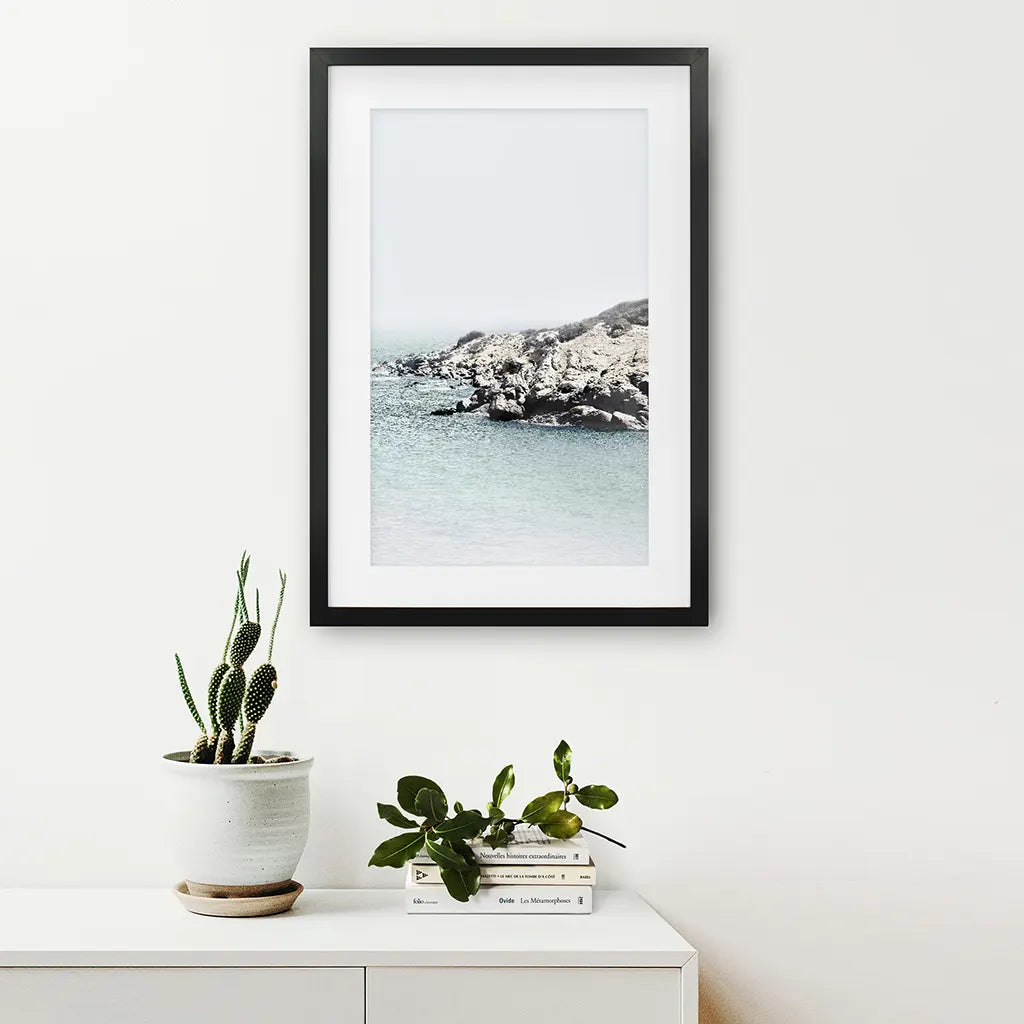 Nautical Neutral Tones Print. Ocean Waves, Rocks