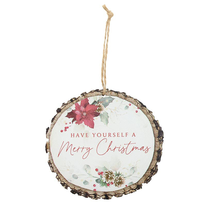 Christmas Poinsettia Wood Ornament Set - 4 Pack