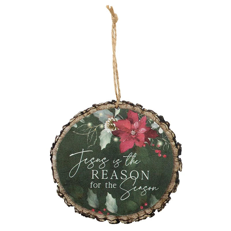 Christmas Poinsettia Wood Ornament Set - 4 Pack