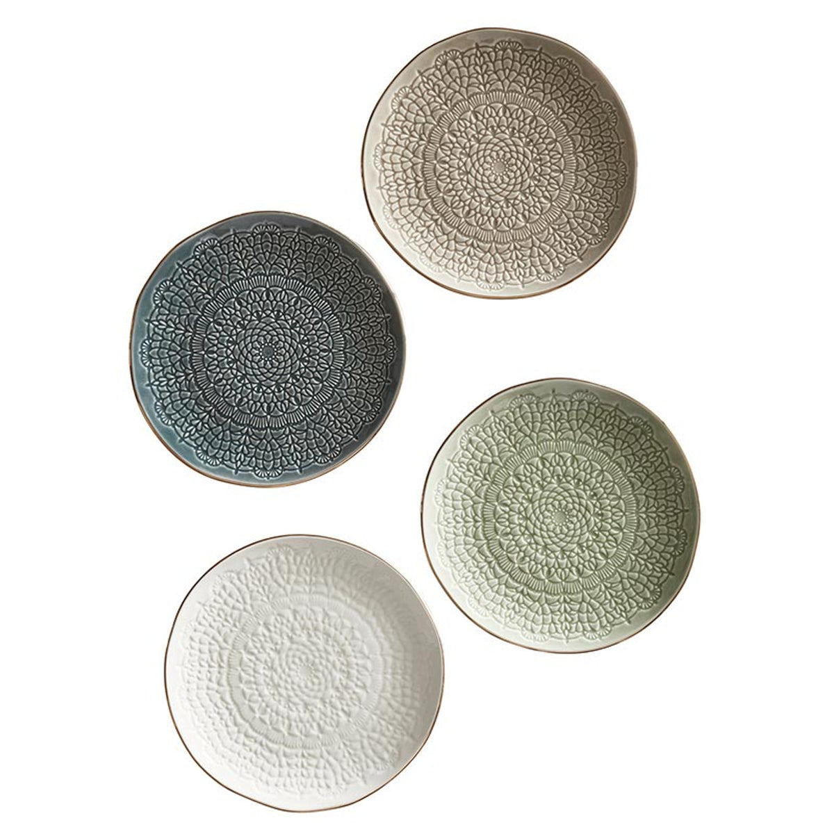 Gold Rim Stamped Appetizer Plates - Set of 4