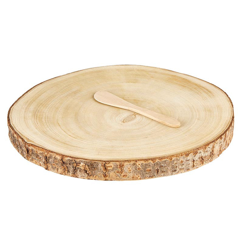 Wood Round Slice with Cheese Spreader