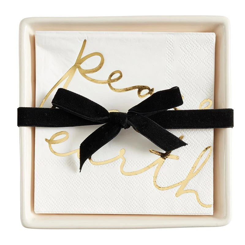 Ceramic Napkin Tray + Napkins - Gold Foil Peace on Earth