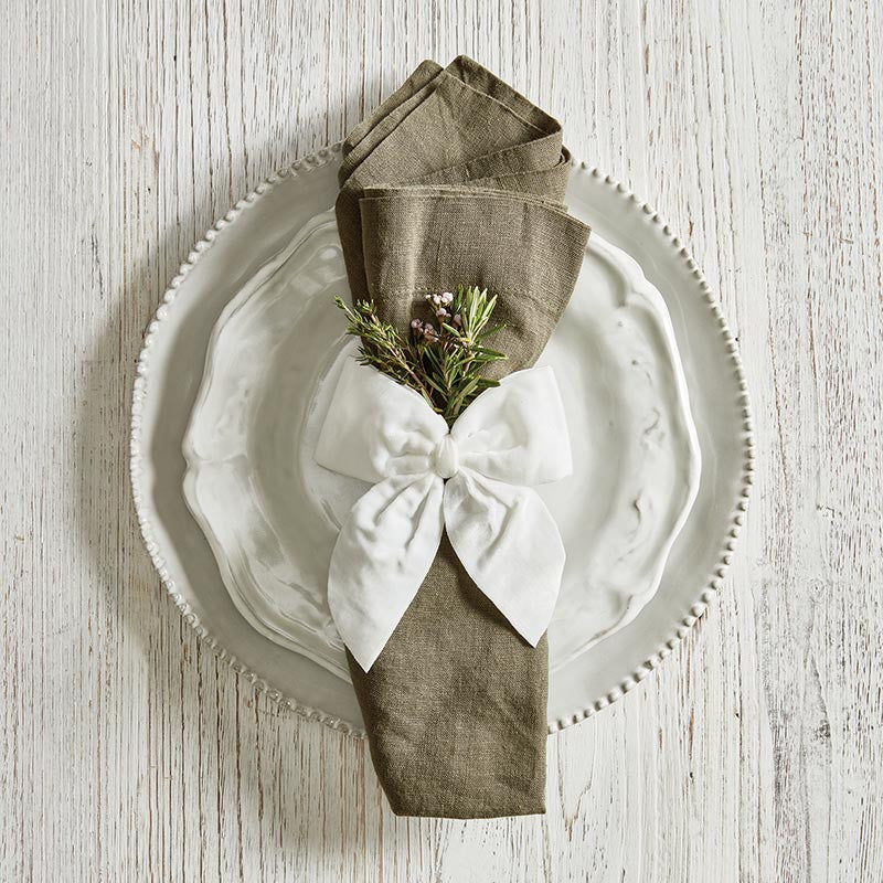 Velvet Bow Napkin Ties - White - Set of 4